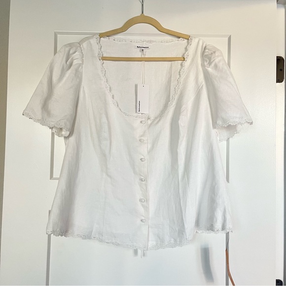 NWT Reformation Anabella Linen Top Es sz 18 - Picture 2 of 12